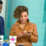 Gabrielle Kerr’s brown leather shirtdress on CBS Mornings