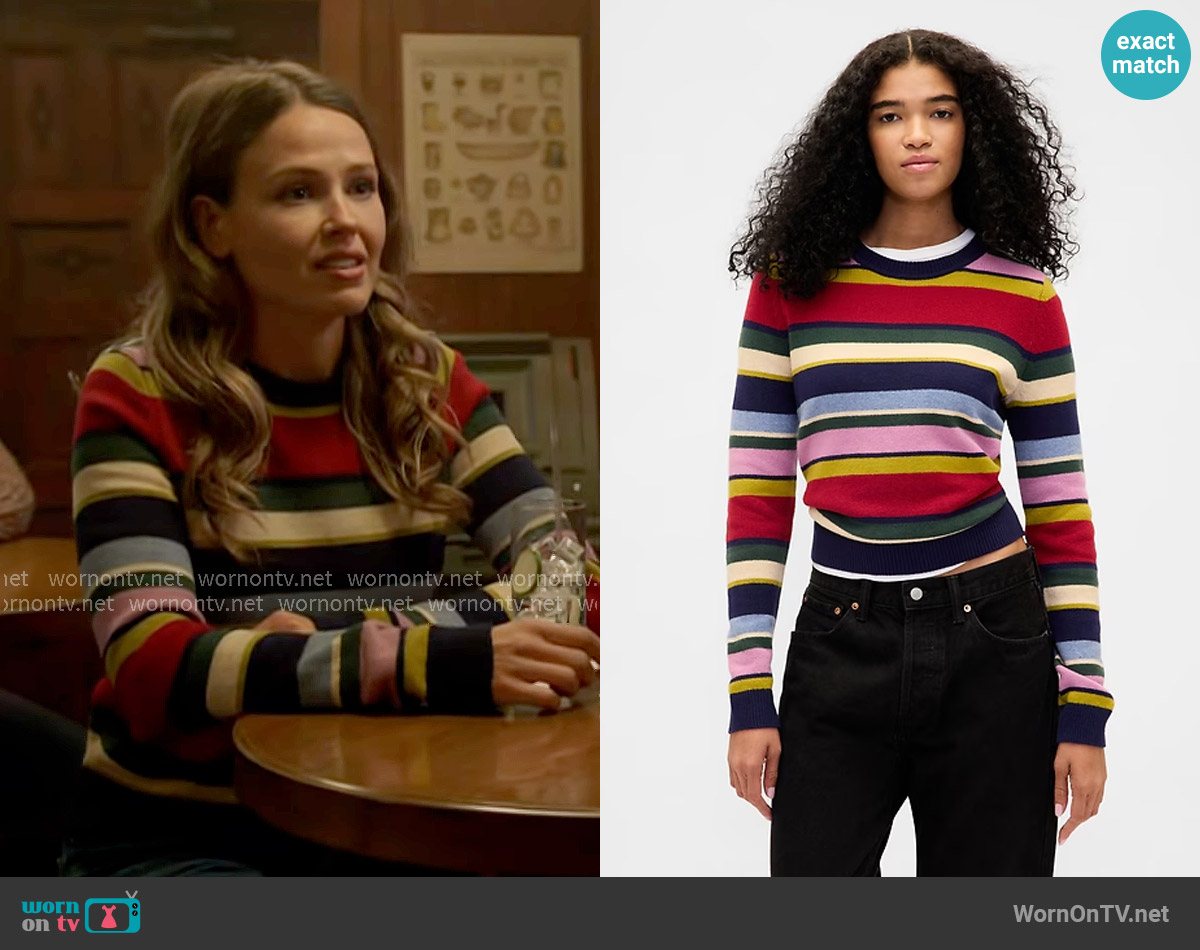 GAP CashSoft Crewneck Sweater in Multi Color Happy Stripe worn by Lyla 'Lizzy' Novak (Jocelyn Hudon) on Chicago Fire
