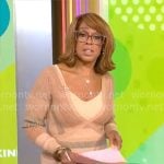 Gayle King’s beige striped knit dress on CBS Mornings