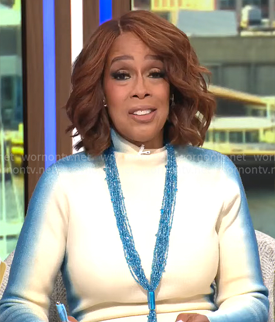 Gayle King’s white and blue ombre dress on CBS Mornings