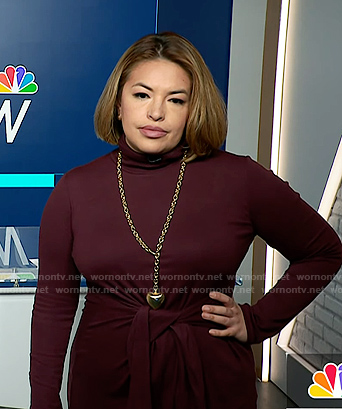 Gilma Avalos’s burgundy tie front dress on NBC News Daily