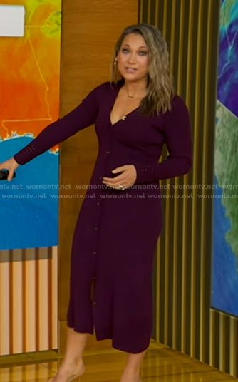 Ginger’s purple crochet cuff cardigan dress on Good Morning America