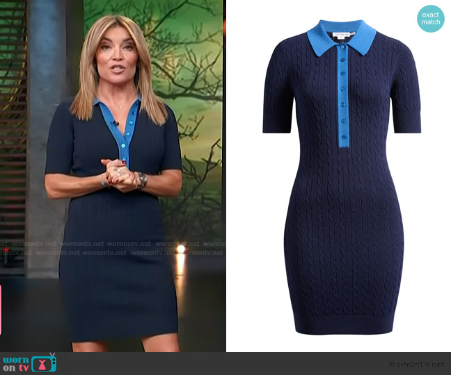 Good American Cable Stitch Polo Sweater Dress worn by Kit Hoover on Access Hollywood