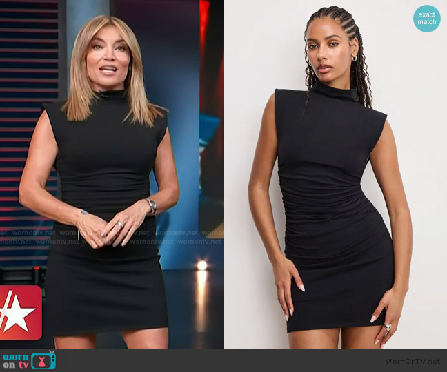 Good American Ruched Funnel Neck Jersey Minidress worn by Kit Hoover on Access Hollywood