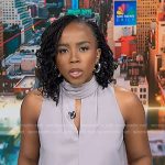 Zinhle’s grey sleeveless scarf top on NBC News Daily