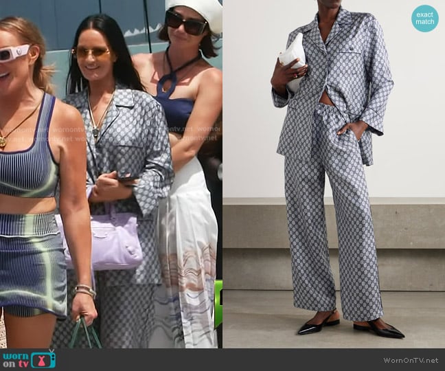 Gucci GG Supreme Printed Silk-twill Pajama Shirt in Blue worn by Lisa Barlow on The Real Housewives of Salt Lake City