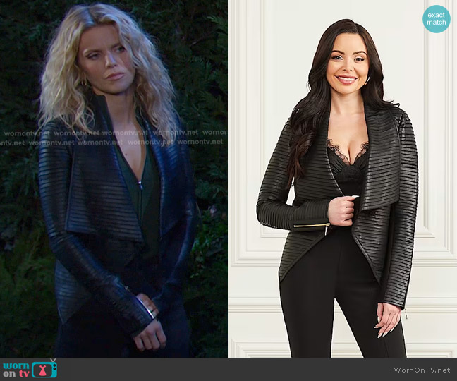 Guess Shayna Drape Leather Jacket worn by Catherina Greene (AnnaLynne McCord) on Days of our Lives