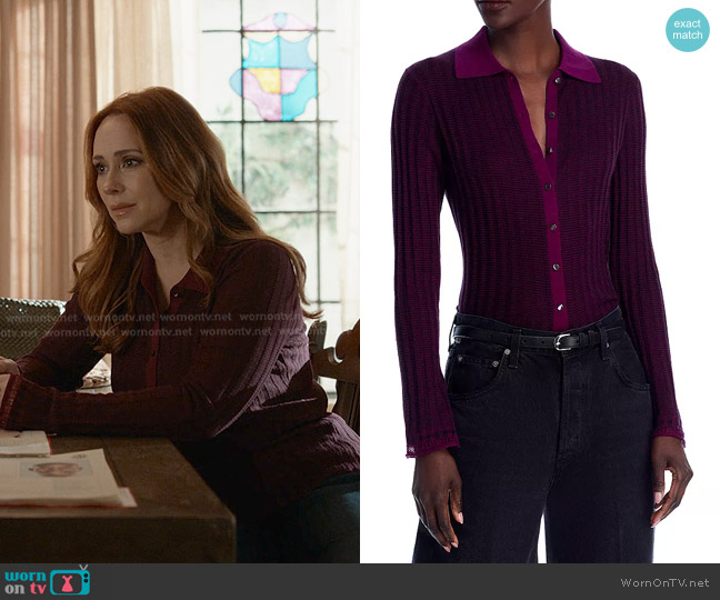 Guest in Residence Fine Stripe Shirt in Aubergine Black worn by Maddie Kendall (Jennifer Love Hewitt) on 9-1-1