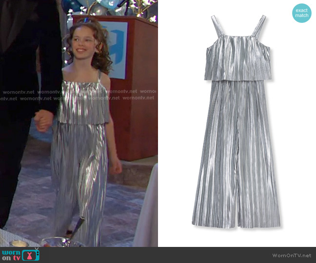 Habitual Metallic Pleated Jumpsuit worn by Rachel Black (Alice Halsey) on Days of our Lives
