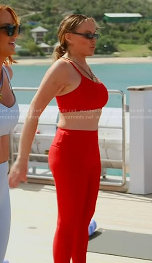 Heather’s red bra and leggings on The Real Housewives of Salt Lake City