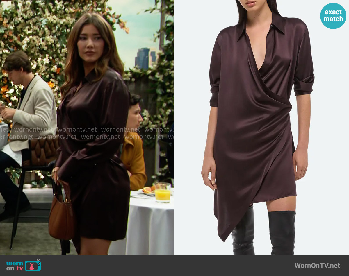 Helmut Lang Drape Wrap Front Silk Shirt worn by Steffy Forrester (Jacqueline MacInnes Wood) on The Bold and the Beautiful