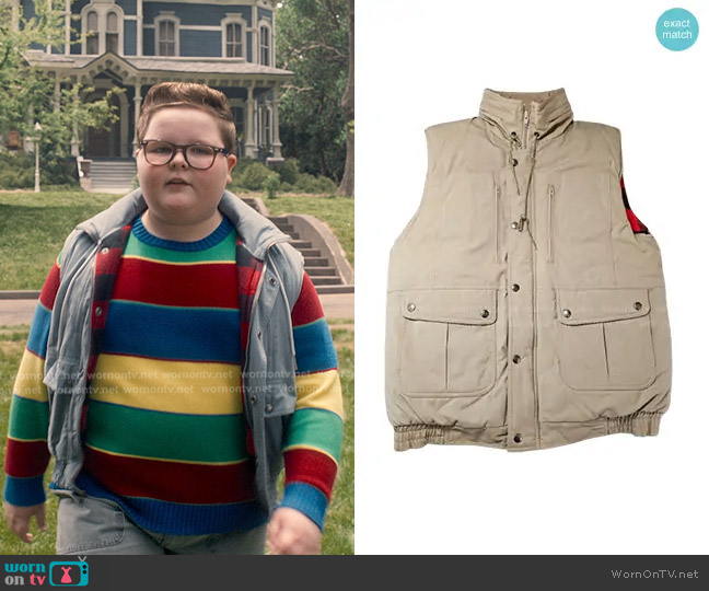 Hugo Valentino Flannel Lined Beige Vest worn by Derek Turnbow (Jake Connelly) on Stranger Things