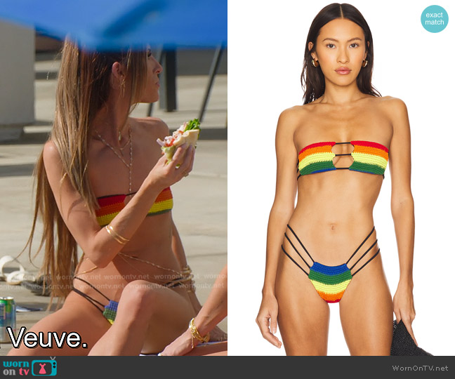 Indah Mai Strappy Bandeau Bikini Top in Rainbow Mix worn by Kaylee Ricciardi (Kaylee Ricciardi) on Selling the OC