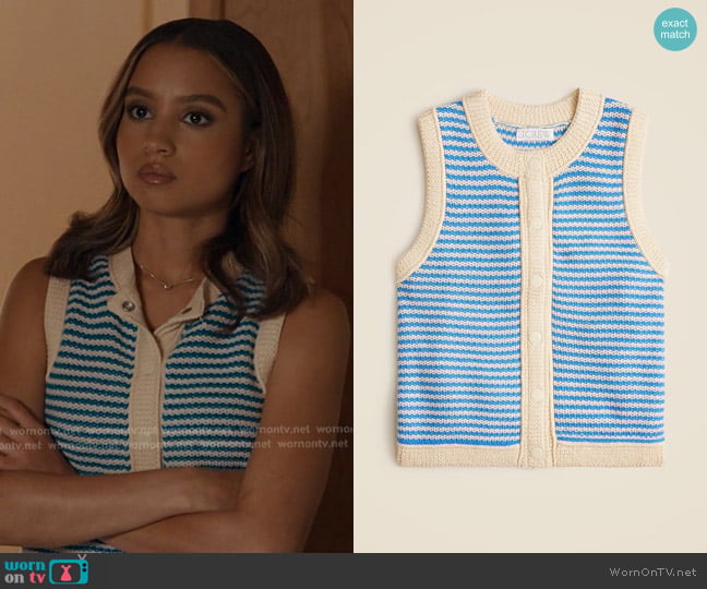 J. Crew Cropped Sweater Shell in stripe worn by May Grant (Corinne Massiah) on 9-1-1