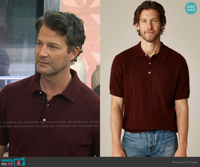 J. Crew Short-sleeve Cashmere Cable-knit Sweater-polo in Port Wine worn by Nate Berkus on Today