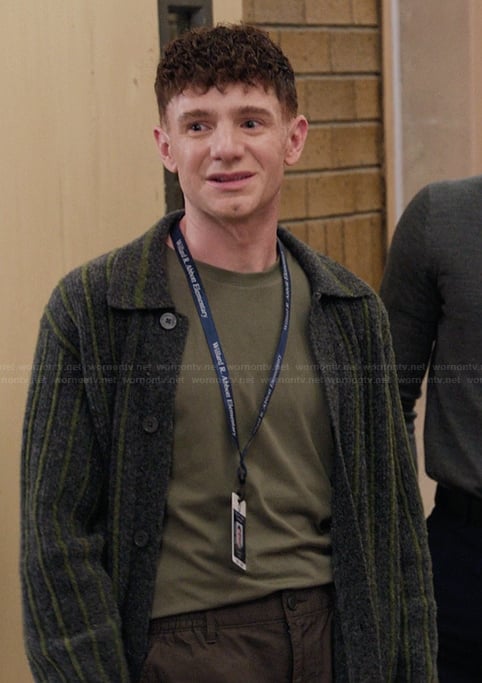 Jacob’s ribbed cardigan on Abbott Elementary