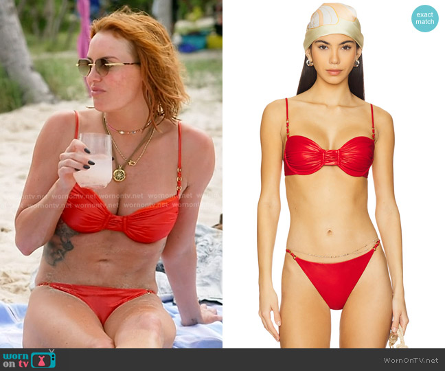 Jade Swim Raina Bikini Top in Coral worn by Whitney Rose on The Real Housewives of Salt Lake City