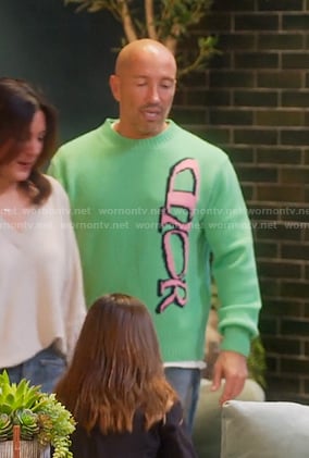 Jason’s green print sweater on Selling Sunset
