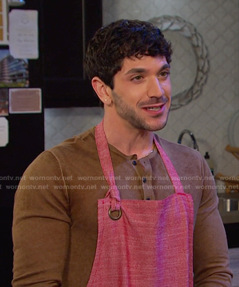 Javi’s brown henley shirt on Days of our Lives
