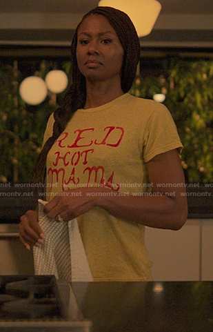 Jax’s yellow Red Hot Mama tee on Reasonable Doubt