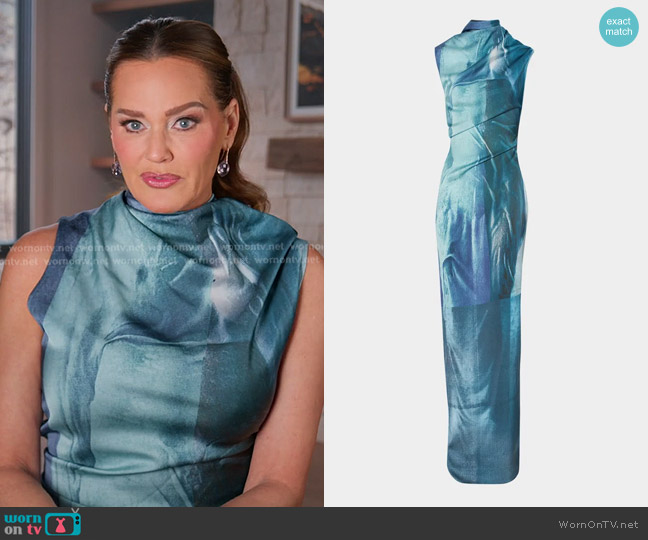 Jean Paul Gaultier Water-Print Draped Satin Maxi Dress worn by Meredith Marks on The Real Housewives of Salt Lake City