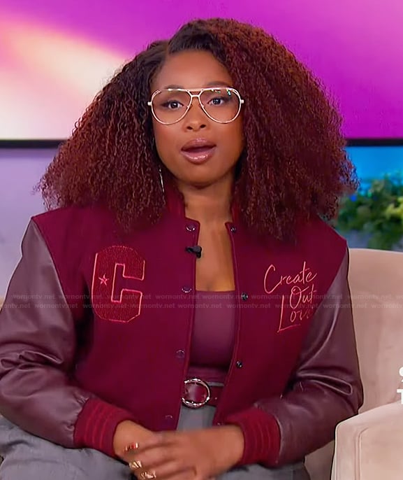 Jennifer’s burgundy moto jacket on The Jennifer Hudson Show