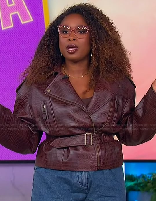 Jennifer’s croc leather belted jacket on The Jennifer Hudson Show