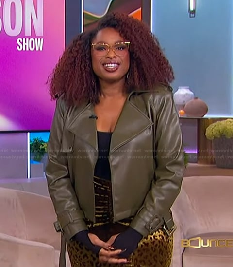 Jennifer’s green leather moto jacket on The Jennifer Hudson Show