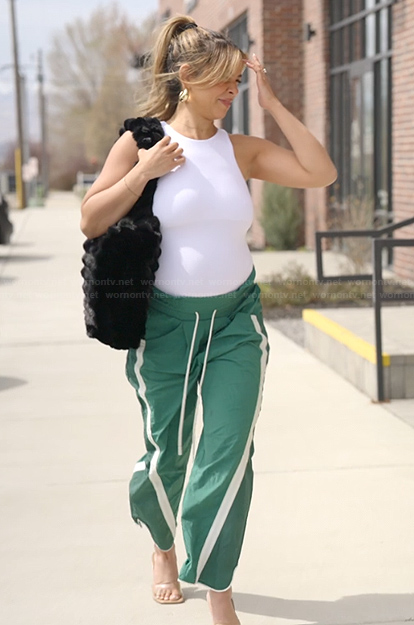 Jen’s green stripe pants on The Secret Lives of Mormon Wives