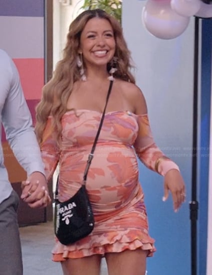Jen’s pink floral strapless mini dress on The Secret Lives of Mormon Wives