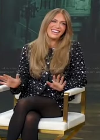 Jessi’s black embellished jacket and skirt on Good Morning America