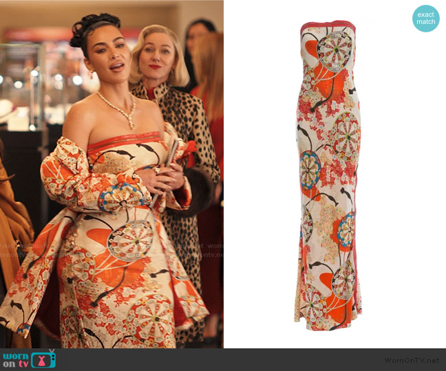 John Galliano Christian Dior x Leather Trim Strapless Dress worn by Allura Grant (Kim Kardashian) on Alls Fair