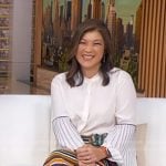 Juju’s white pleated sleeve blouse and striped skirt on Good Morning America