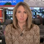 Julia Ainsley’s green floral print short sleeve dress on NBC News Daily