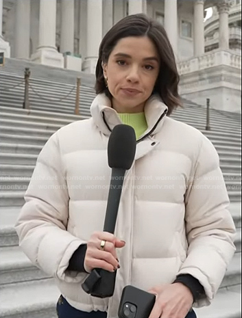 Julie’s cream white puffer jacket on NBC News Daily
