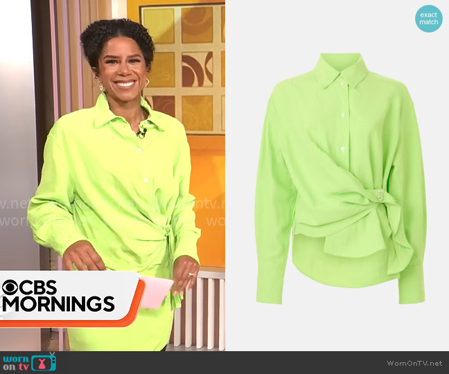 JW Anderson Draped Twisted Shirt worn by Adriana Diaz on CBS Mornings