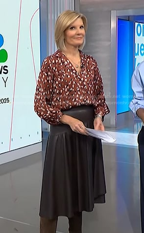 kate’s brown print blouse and leather skirt on NBC News Daily