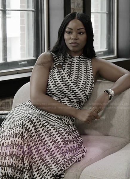 Keiarna’s printed sleeveless dress on The Real Housewives of Potomac