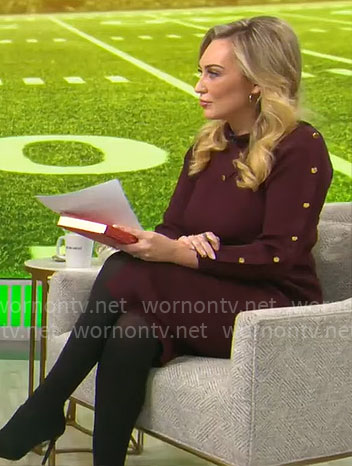 Kelly O’Grady’s purple knit dress with buttons on CBS Mornings