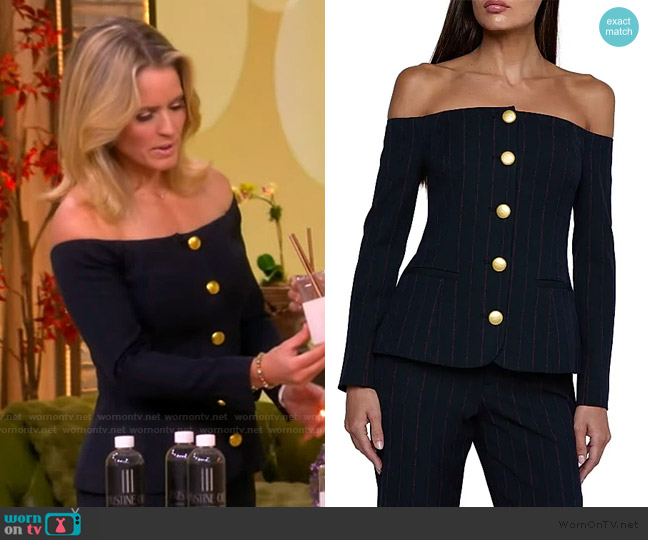 L'Agence Alice Pinstriped Off-The-Shoulder Blazer worn by Sara Haines on The View