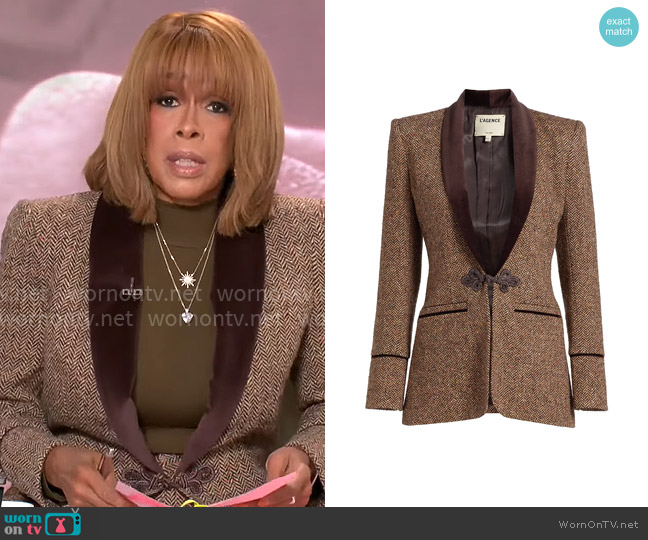 L'Agence Gable Tweed Blazer worn by Gayle King on CBS Mornings