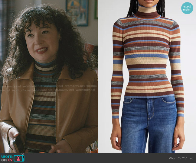 L'Agence Olene Turtleneck Sweater in Stone Blue worn by Marissa Gold (Sarah Steele) on Elsbeth