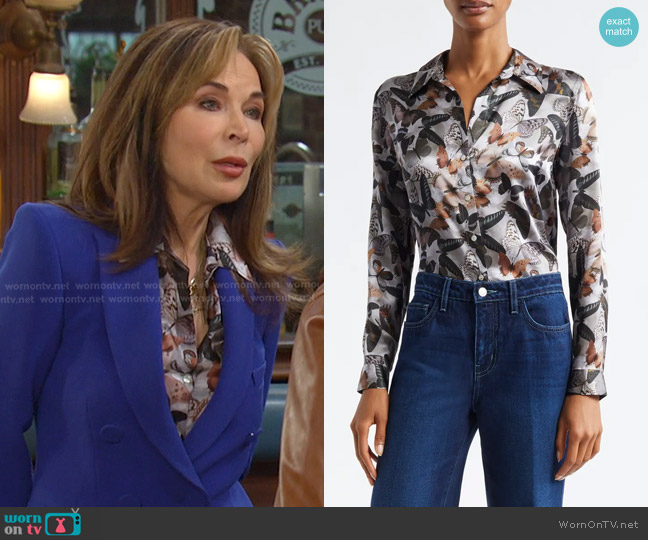 L'Agence Tyler Shirt in Multi Dark Butterfly worn by Kate Roberts (Lauren Koslow) on Days of our Lives