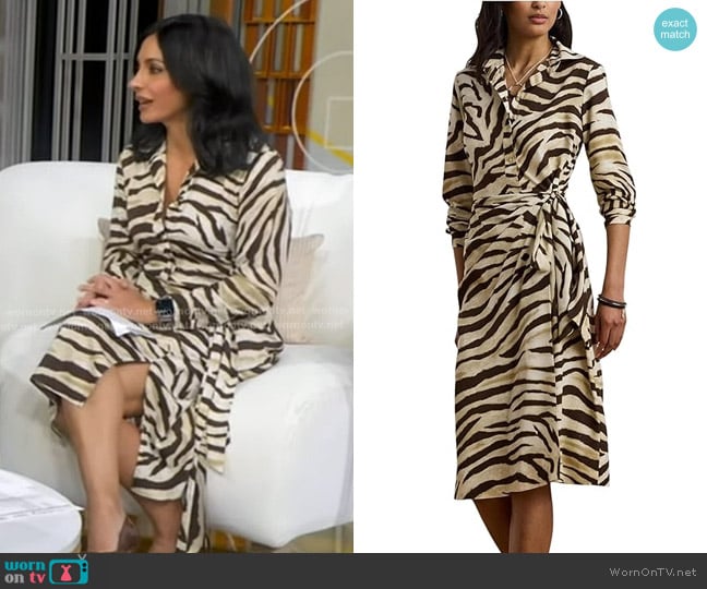 Lauren Ralph Lauren Animal Print Wrap Midi Dress worn by Dr. Tara Narula on Good Morning America
