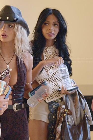 Layla’s white crochet knit top on The Secret Lives of Mormon Wives