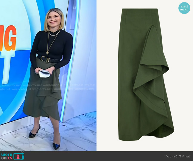Lela Rose Stretch Cotton Twill Ruffle Detail Pencil Skirt worn by Jenna Bush Hager on Today