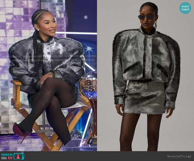 Leo Season Sky Pony Hair Jacket in Silver worn by Jordan Chiles on Good Morning America
