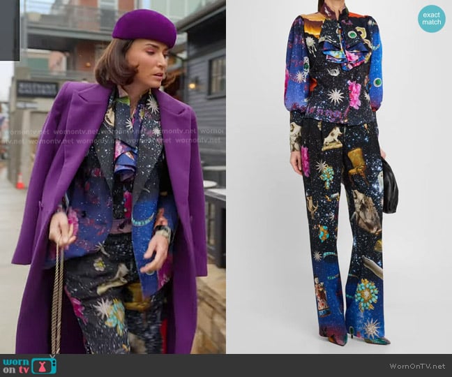 Libertine Starry Night Redux Bishop Sleeve Blouse worn by Bronwyn Newport on The Real Housewives of Salt Lake City
