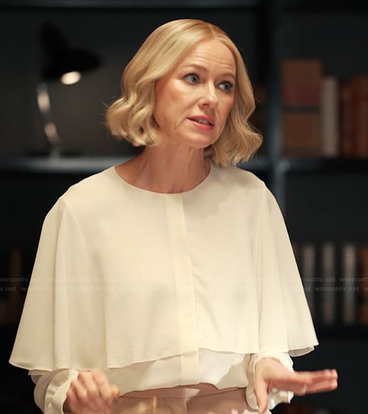Liberty’s white cape blouse on Alls Fair