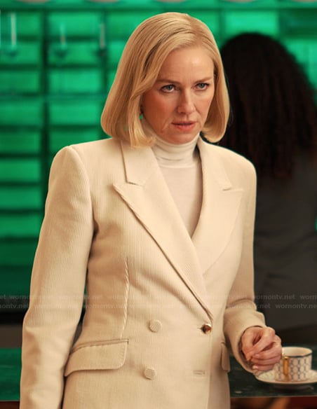 Liberty’s white corduroy blazer on Alls Fair
